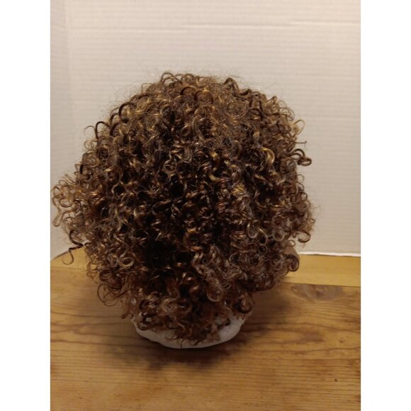 My Style HUA Human Hair Wig Women Brown Frosted Short Curly Premium Glueless NWT - Picture 3 of 9